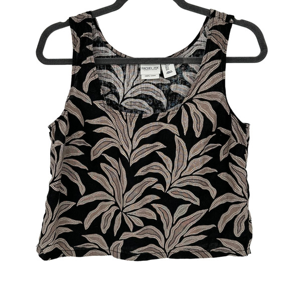 Rachel Zoe Tops - Rachel Zoe Linen Cropped Sleeveless Blouse Black with Brown Print Size S